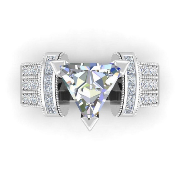 Huitan Jewelry - 925 Silver  Ring Trillion Cut White Sapphire New